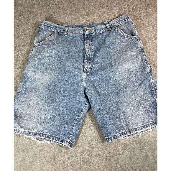VINTAGE Wrangler Shorts Mens 38 Blue Denim Carpenter Skate Workwear Jorts Y2K - Picture 1 of 6